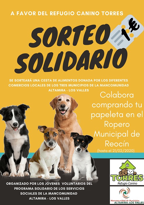 Jóvenes  voluntarios del programa solidario  de la Mancomunidad, realizarán un sorteo benéfico a favor del Refugio Canino Torres.