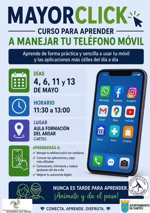 La Mancomunidad Altamira - Los Valles, junto con el Ayuntamiento de Cartes y en colaboración con la Asociación La Columbeta, ha puesto en marcha el proyecto “MayorClick”.